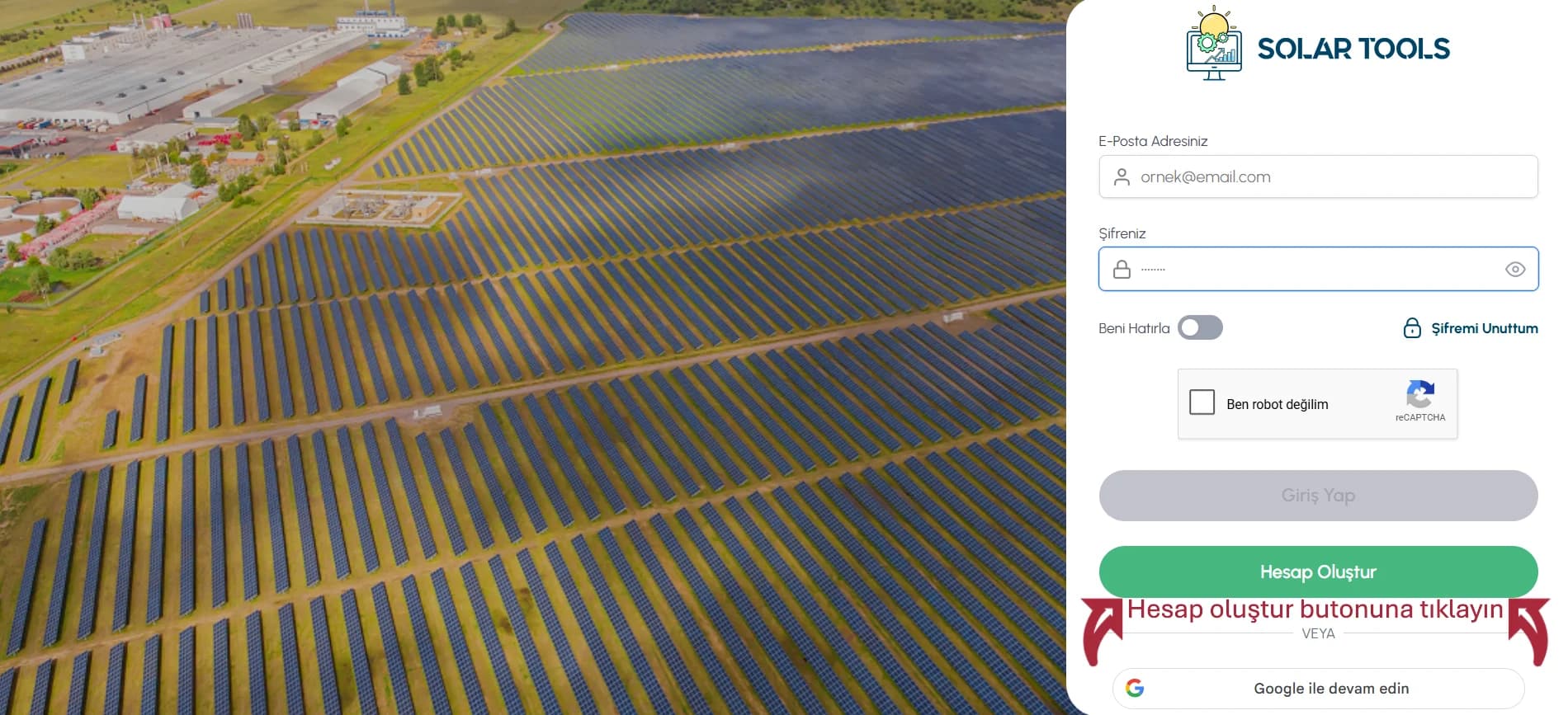 SolarTools registration screen