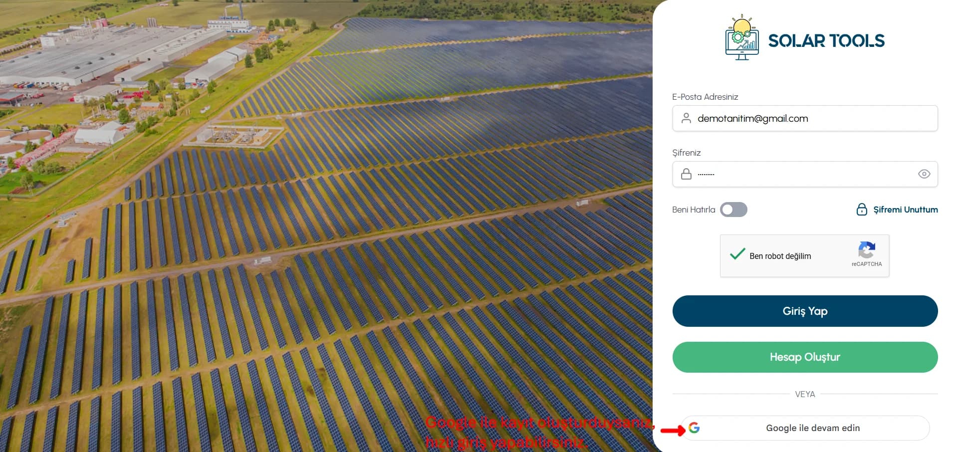 SolarTools Google login