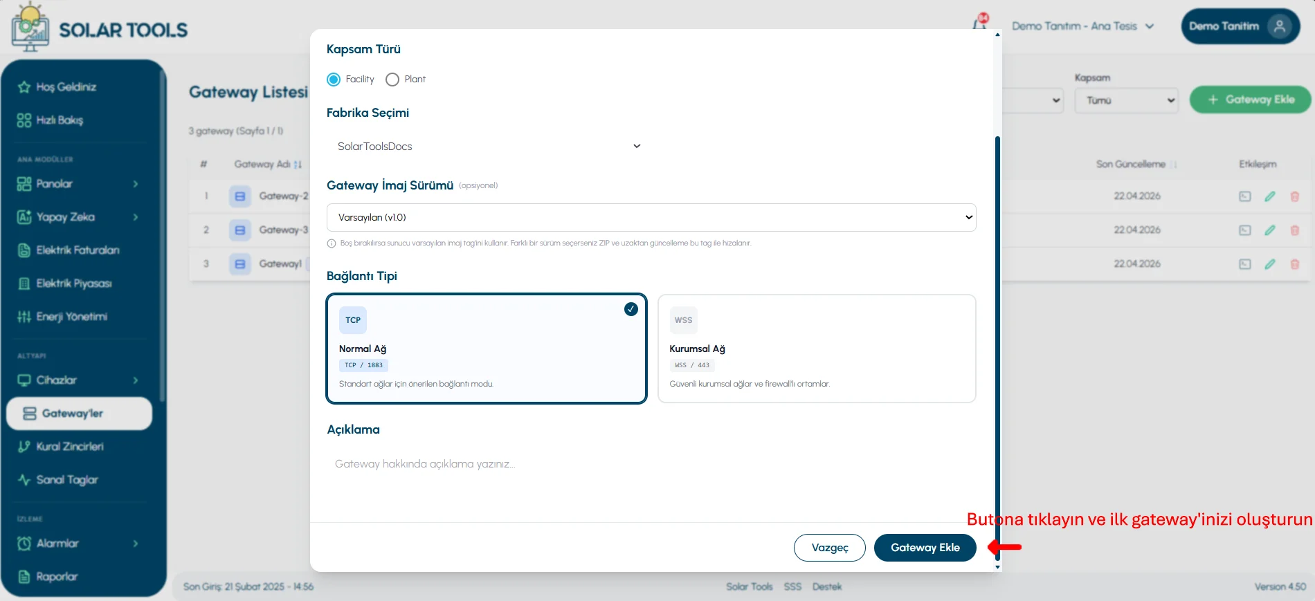 SolarTools Portal - Gateway Configuration Form
