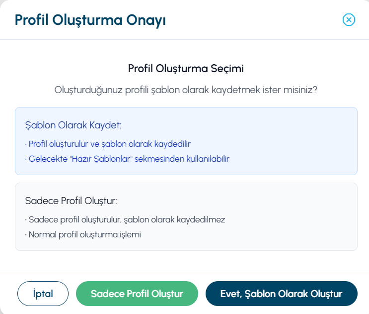 Profile creation confirmation