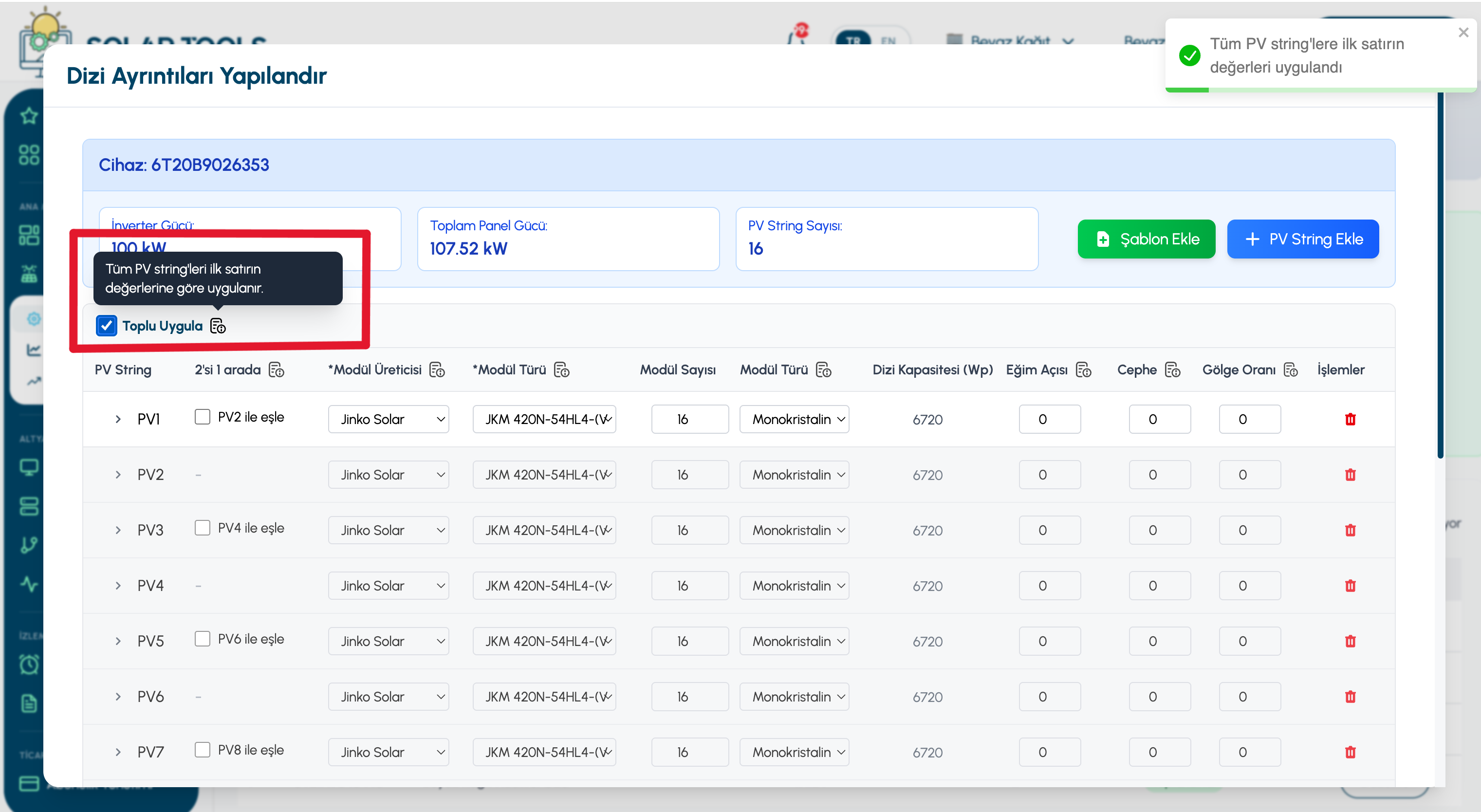 Bulk apply feature