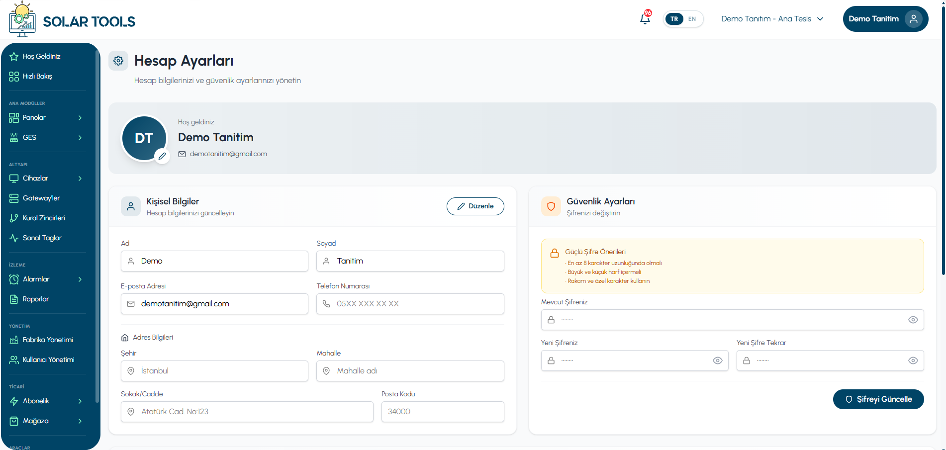 Personal Information and Security Settings