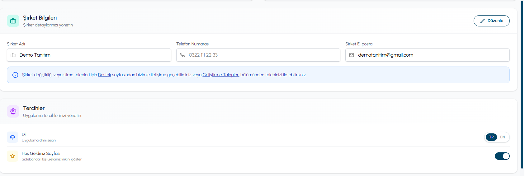 Company Information and Preferences