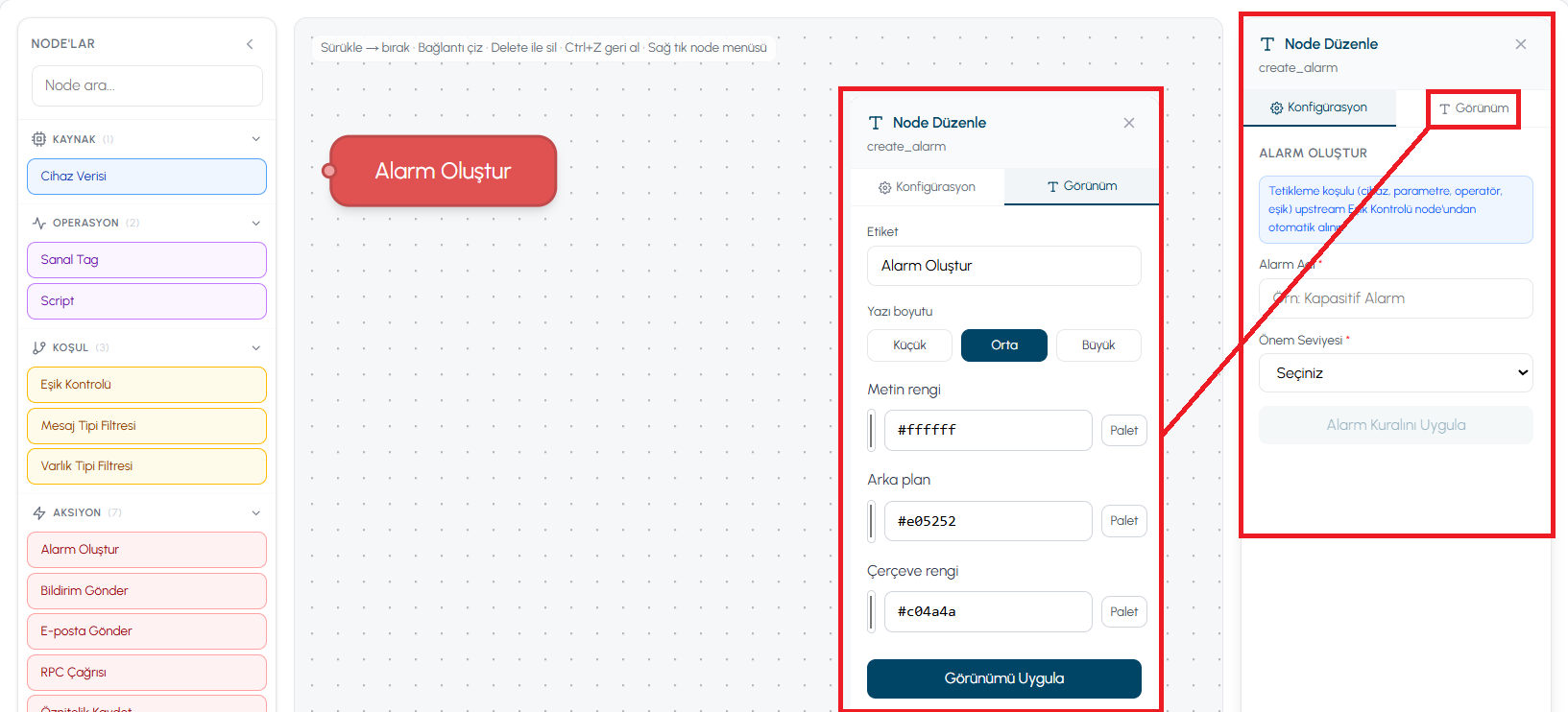 Create Alarm - Canvas View