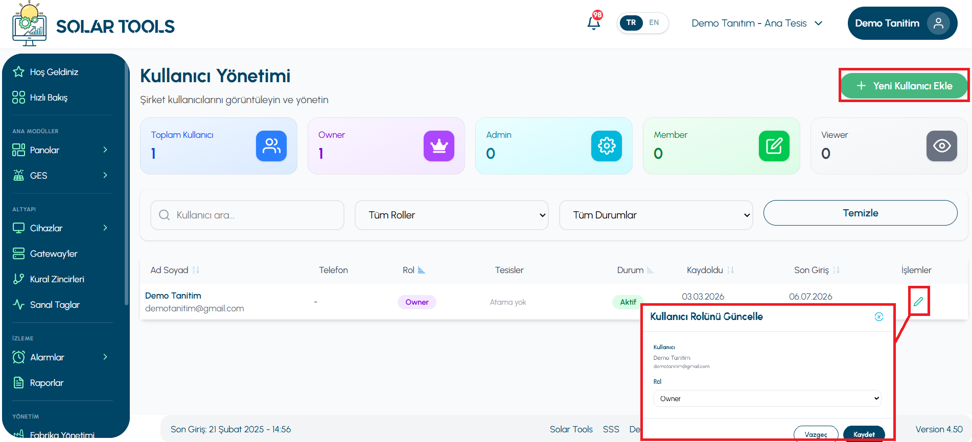 User Management Panel