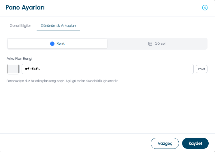 Dashboard settings appearance and background tab