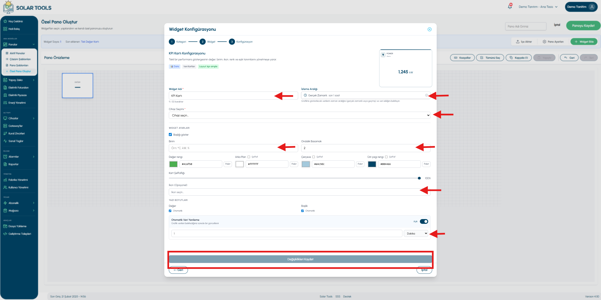 Widget configuration modal — overview